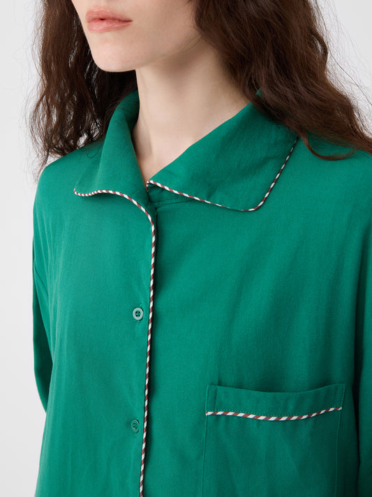 Solid-Color Twill-Striped Long-Sleeve Loungewear