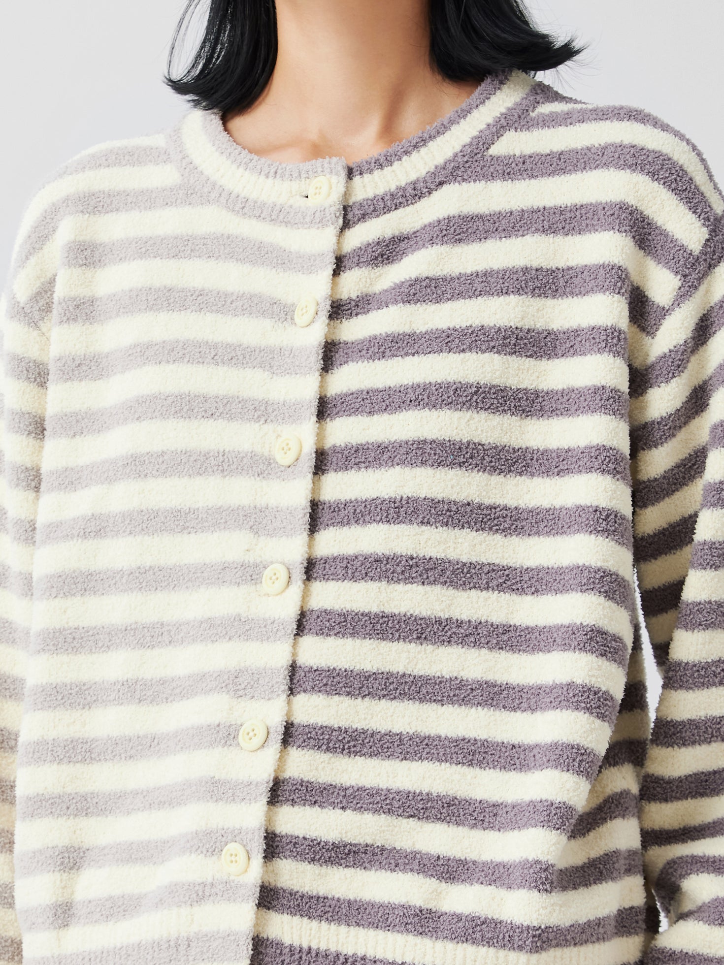 Stripped Cardigan Soft Sherpa Set