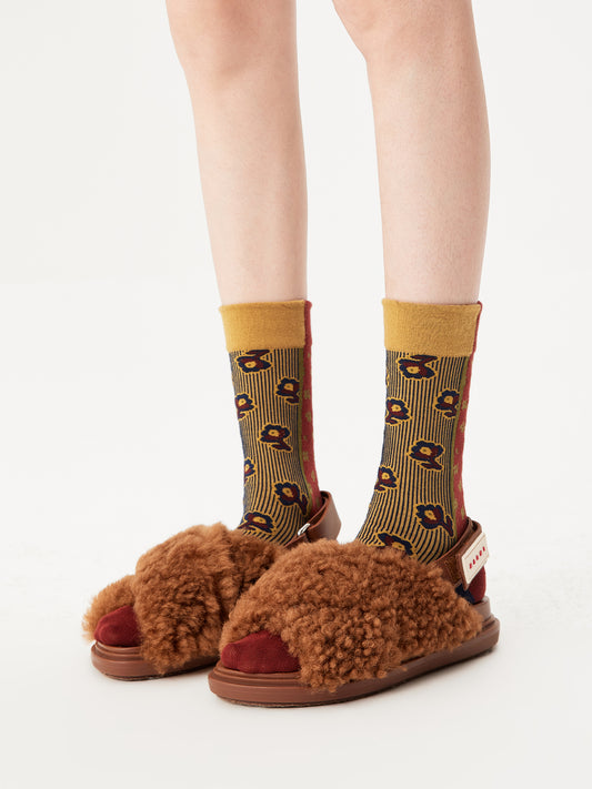 Color Block Floral Crew Sock