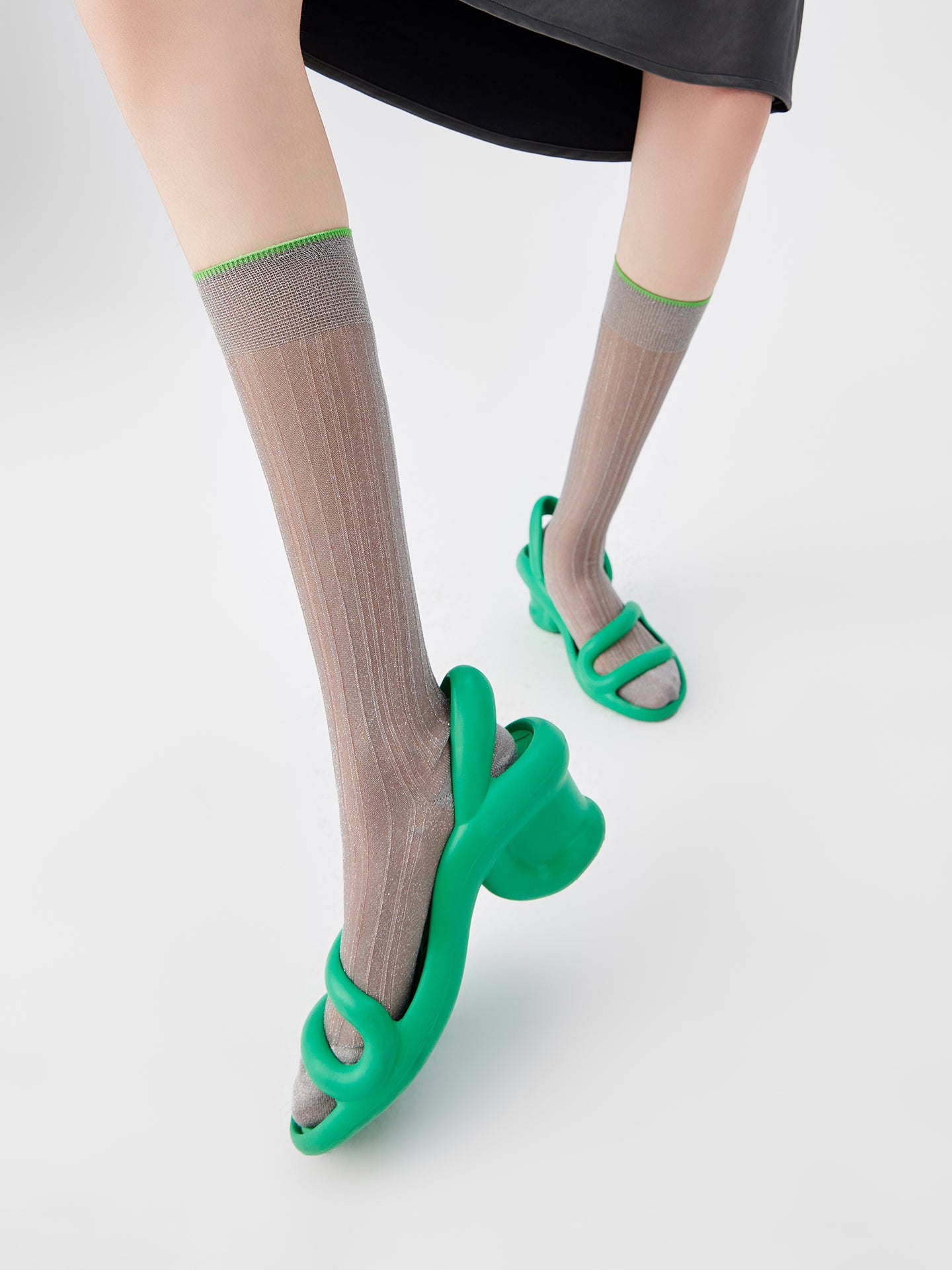 Shiny Ribbed Translucent Calf Sock