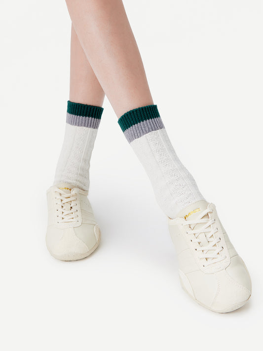 Contrast Cuff Combed Cotton Crew Socks