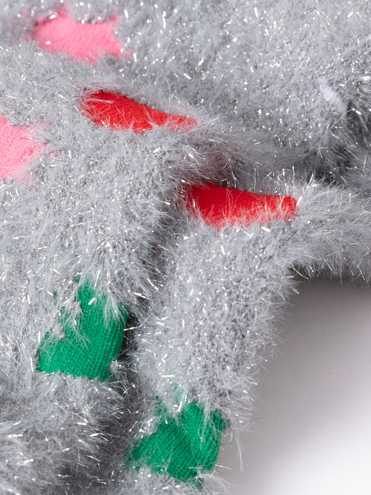 Fuzzy Silver-and-Green Christmas Socks