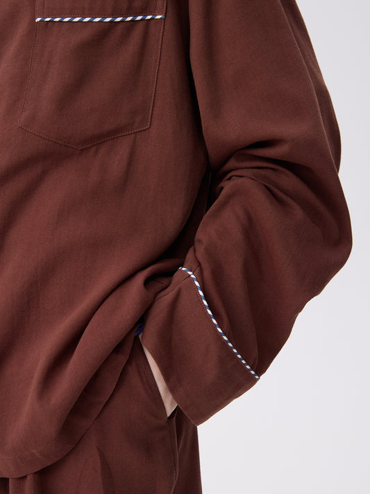 Solid-Color Twill-Striped Long-Sleeve Loungewear