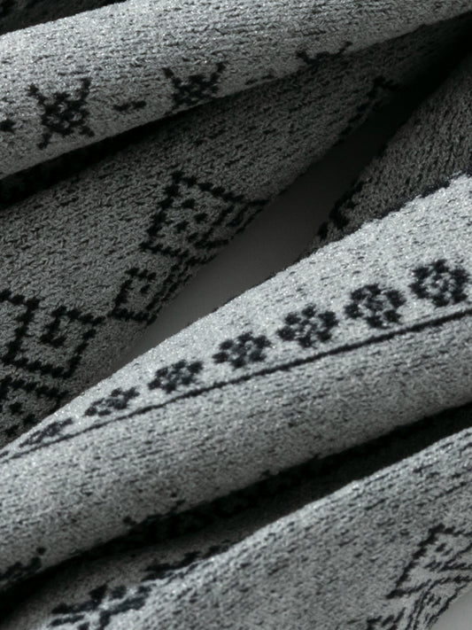 Brocade-Textured Double Cuff Crew Sock