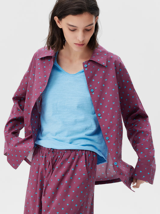 Printed Symbol & Polka Dot Loungewear Set