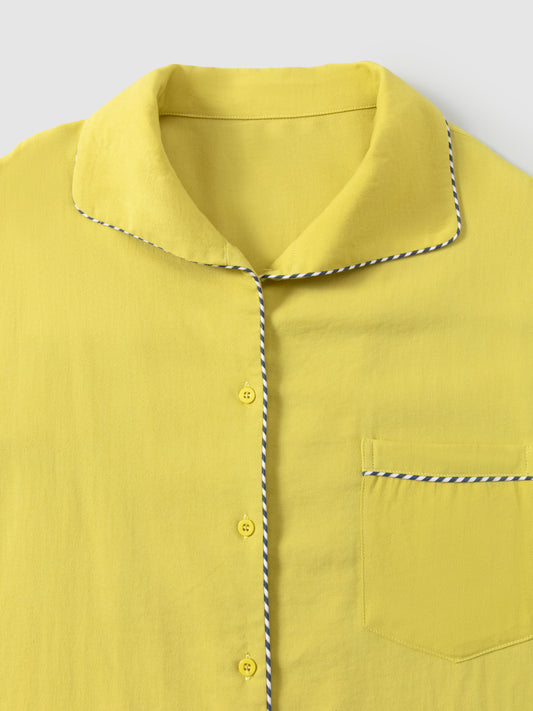 Solid-Color Twill-Striped Long-Sleeve Loungewear