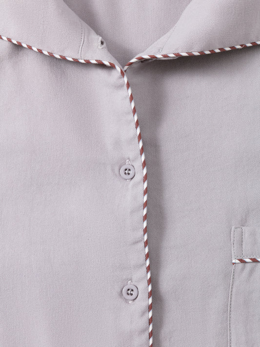 Solid-Color Twill-Striped Long-Sleeve Loungewear
