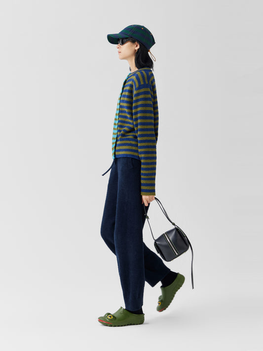 Stripped Cardigan Soft Sherpa Set