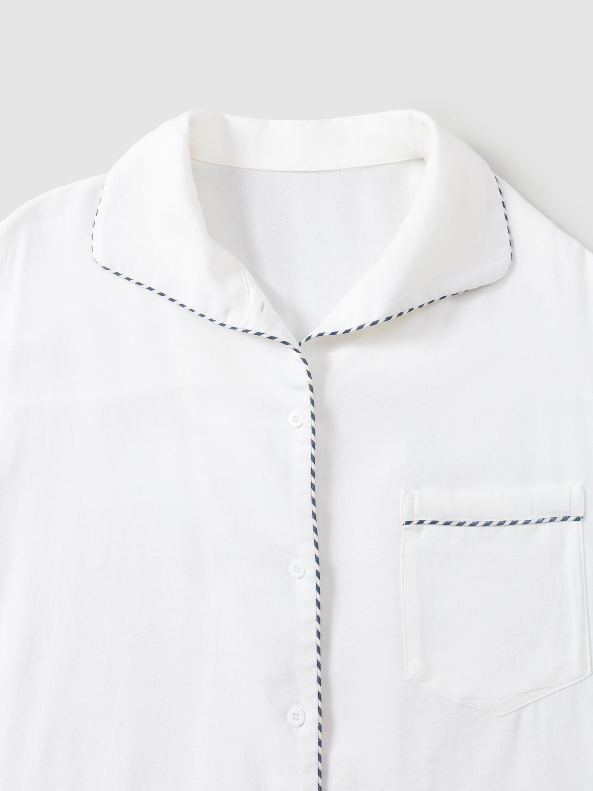 Solid-Color Twill-Striped Long-Sleeve Loungewear