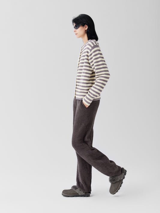 Stripped Cardigan Soft Sherpa Set