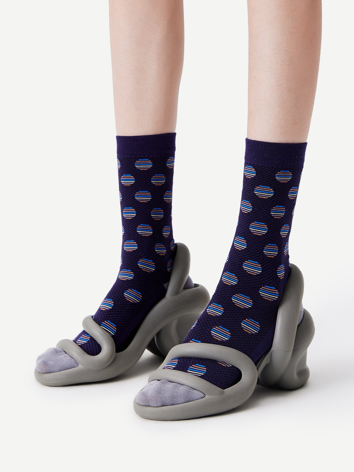 Mixed-Color Polka Dot Glossy Crew Sock