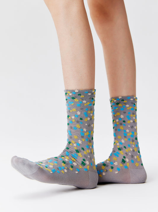 Floral Metallic Crew Socks