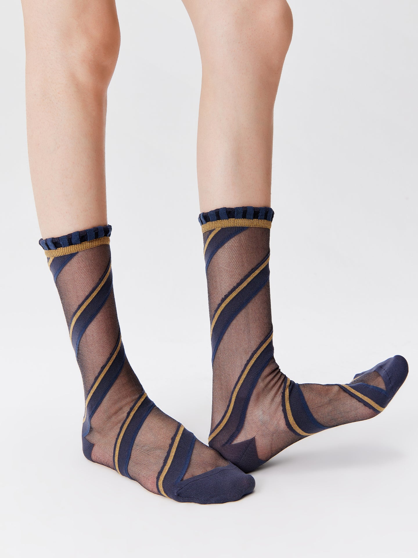 Melange Diagonal Stripe Crew Socks