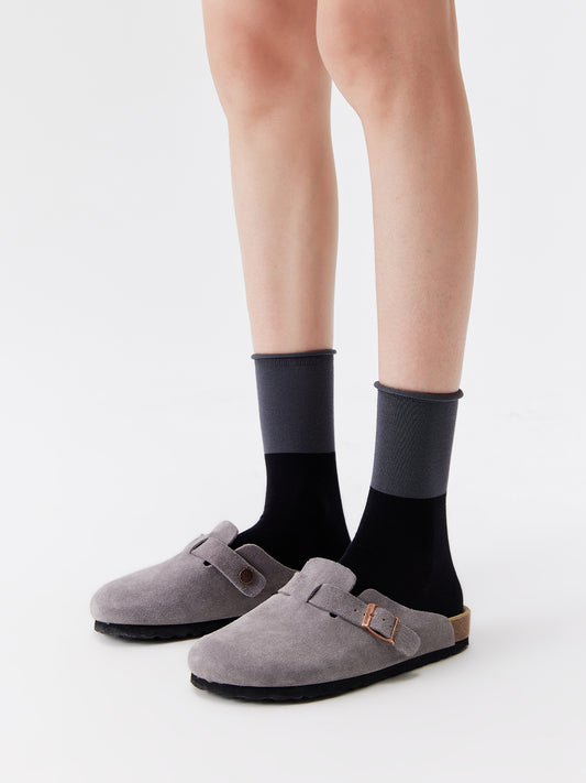Contrast Trim Silk Blend Crew Socks