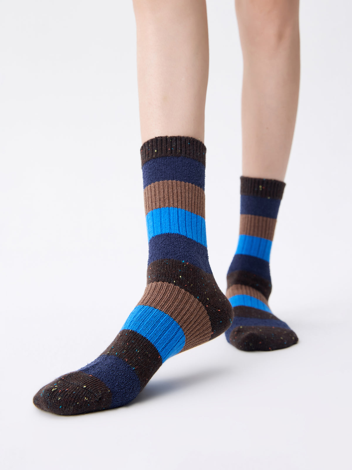 Color-Woven Striped Mid-Calf Socks
