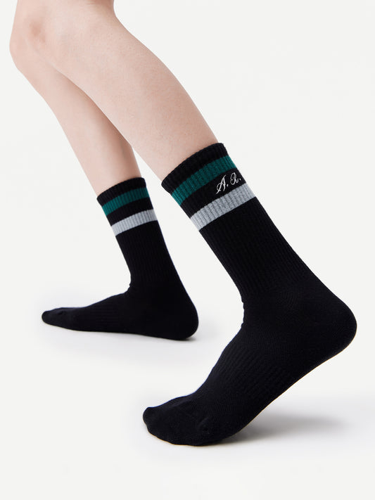 Striped Cuff Combed Cotton Crew Socks