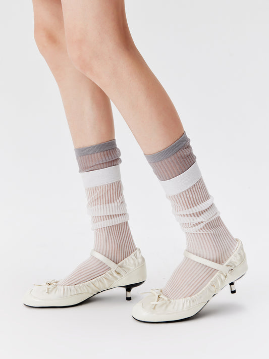 Layered Contrast Calf Socks