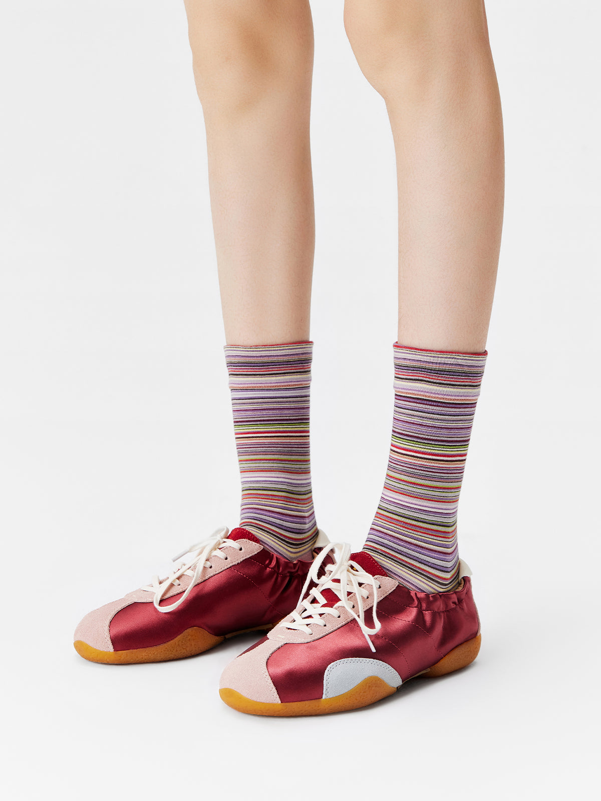 Color-Woven Striped Mid-Calf Socks