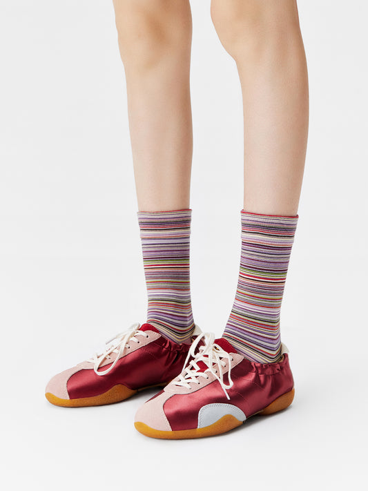 Color-Woven Striped Mid-Calf Socks
