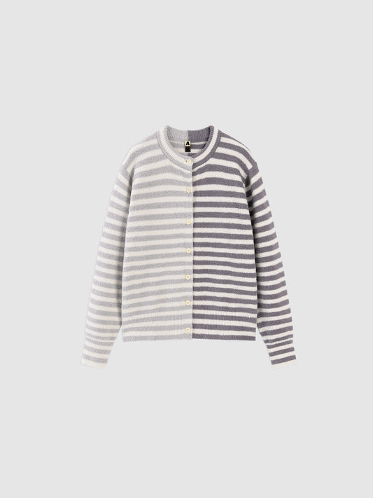 Stripped Cardigan Soft Sherpa Set