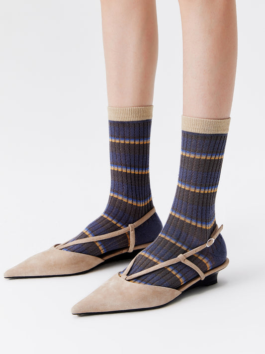 Pointelle Stripe Crew Socks