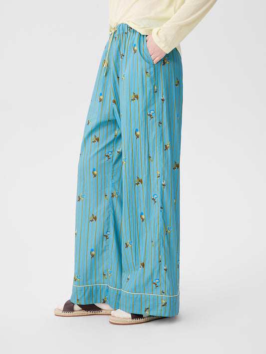 Retro Embroidered Floral-Striped Long-Sleeve Loungewear