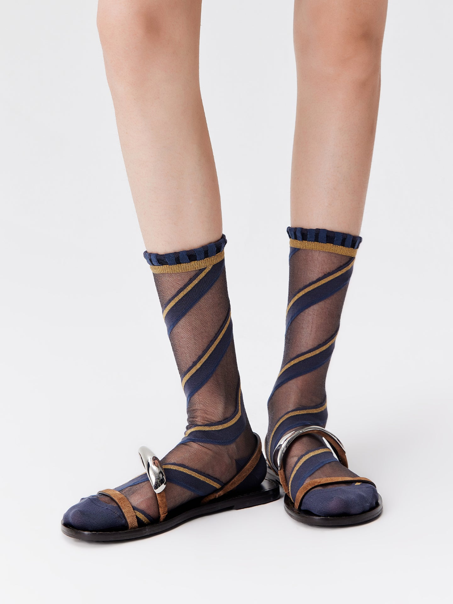 Melange Diagonal Stripe Crew Socks