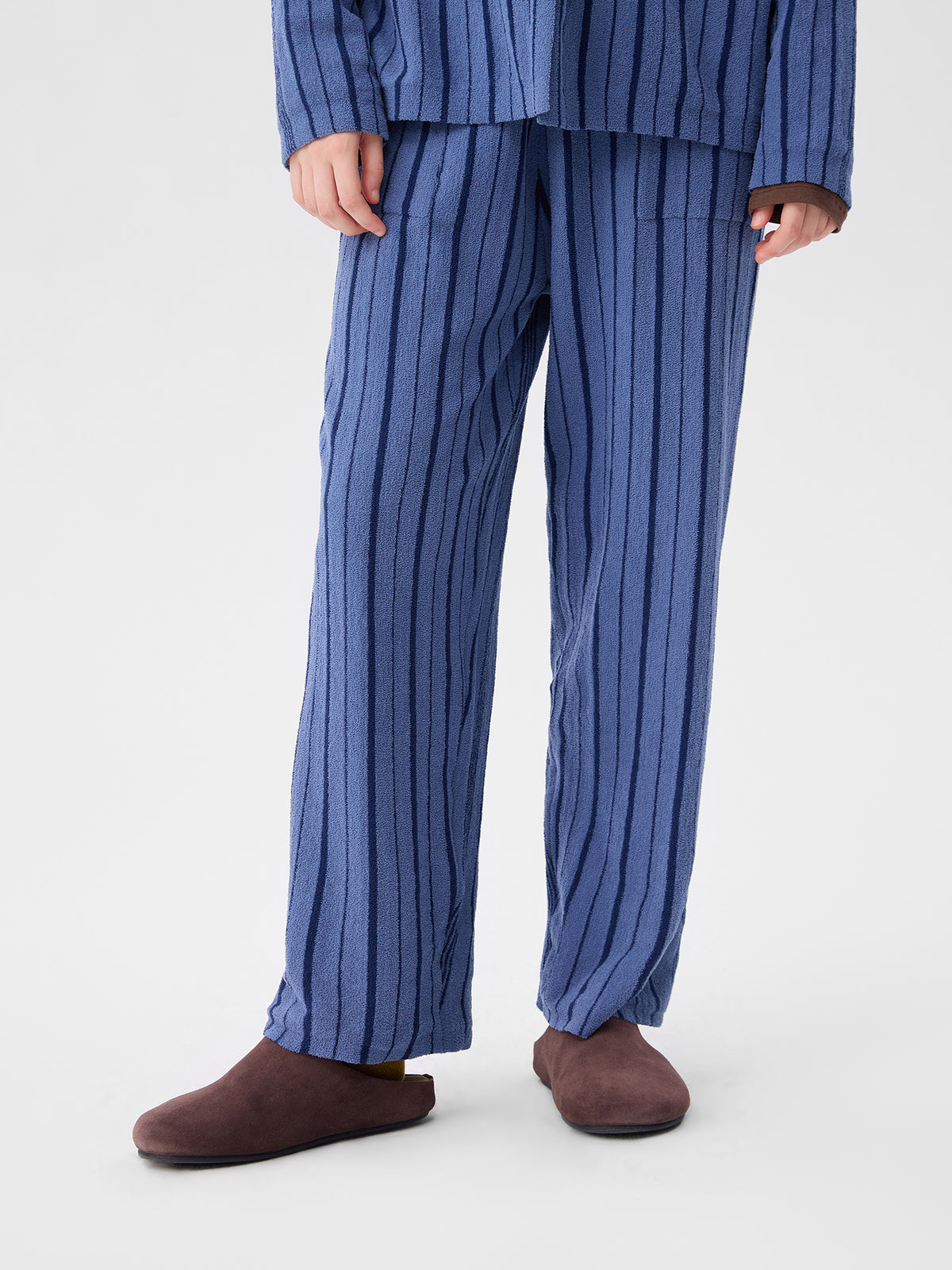 Patchwork-Striped High-Count Half-Velvet Loungewear