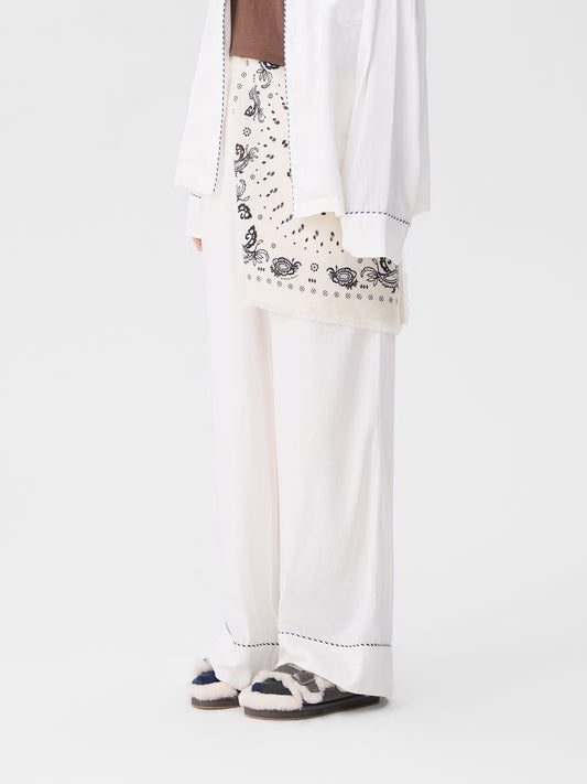 Solid-Color Twill-Striped Long-Sleeve Loungewear