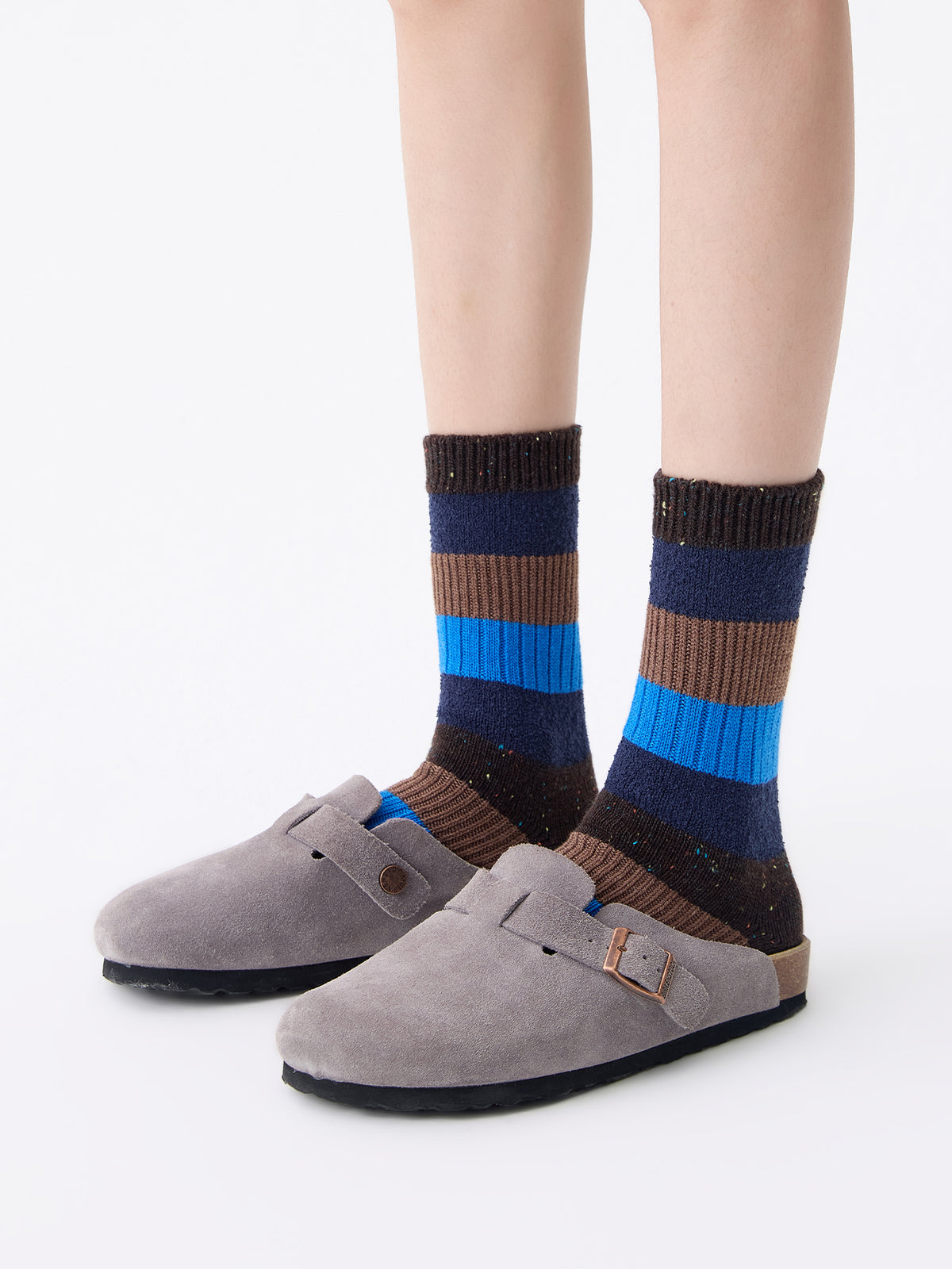 Color-Woven Striped Mid-Calf Socks