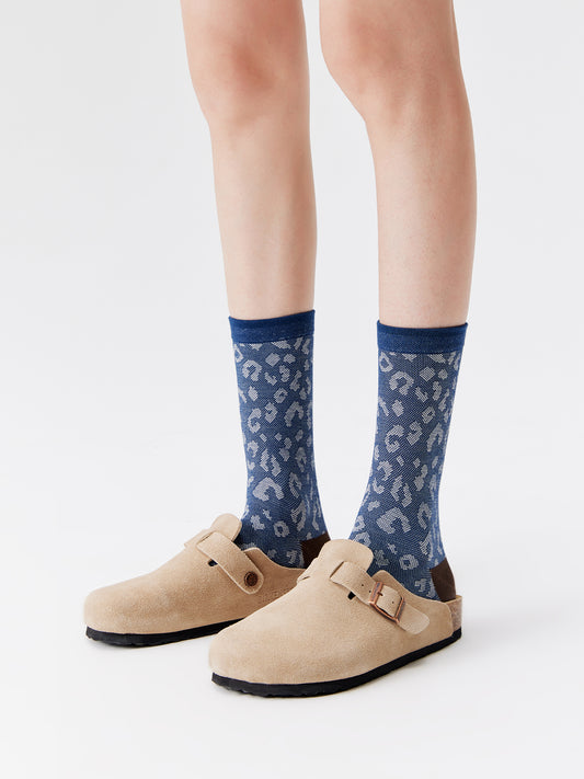 Leopard Jacquard Crew Socks
