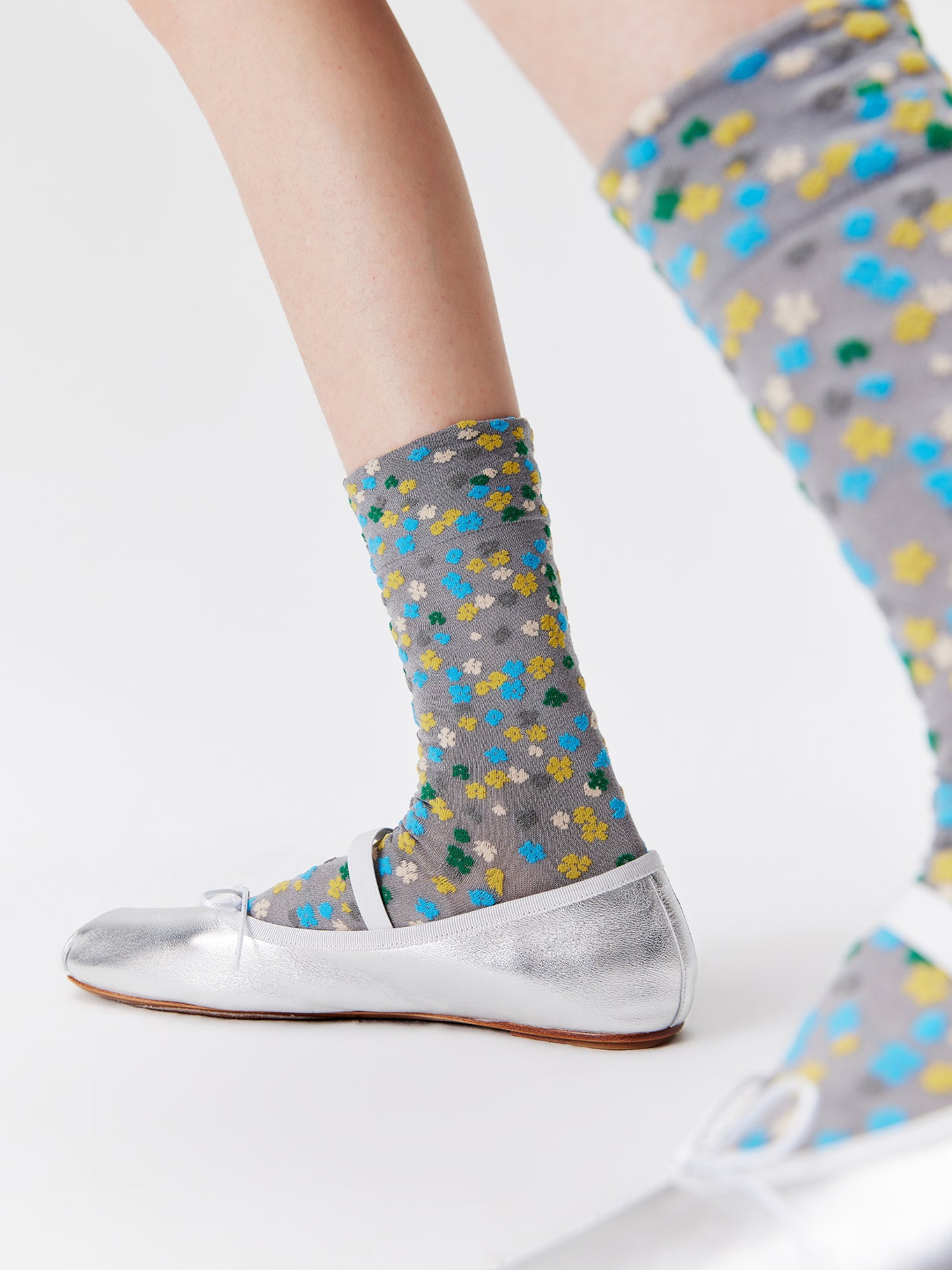 Floral Metallic Crew Socks
