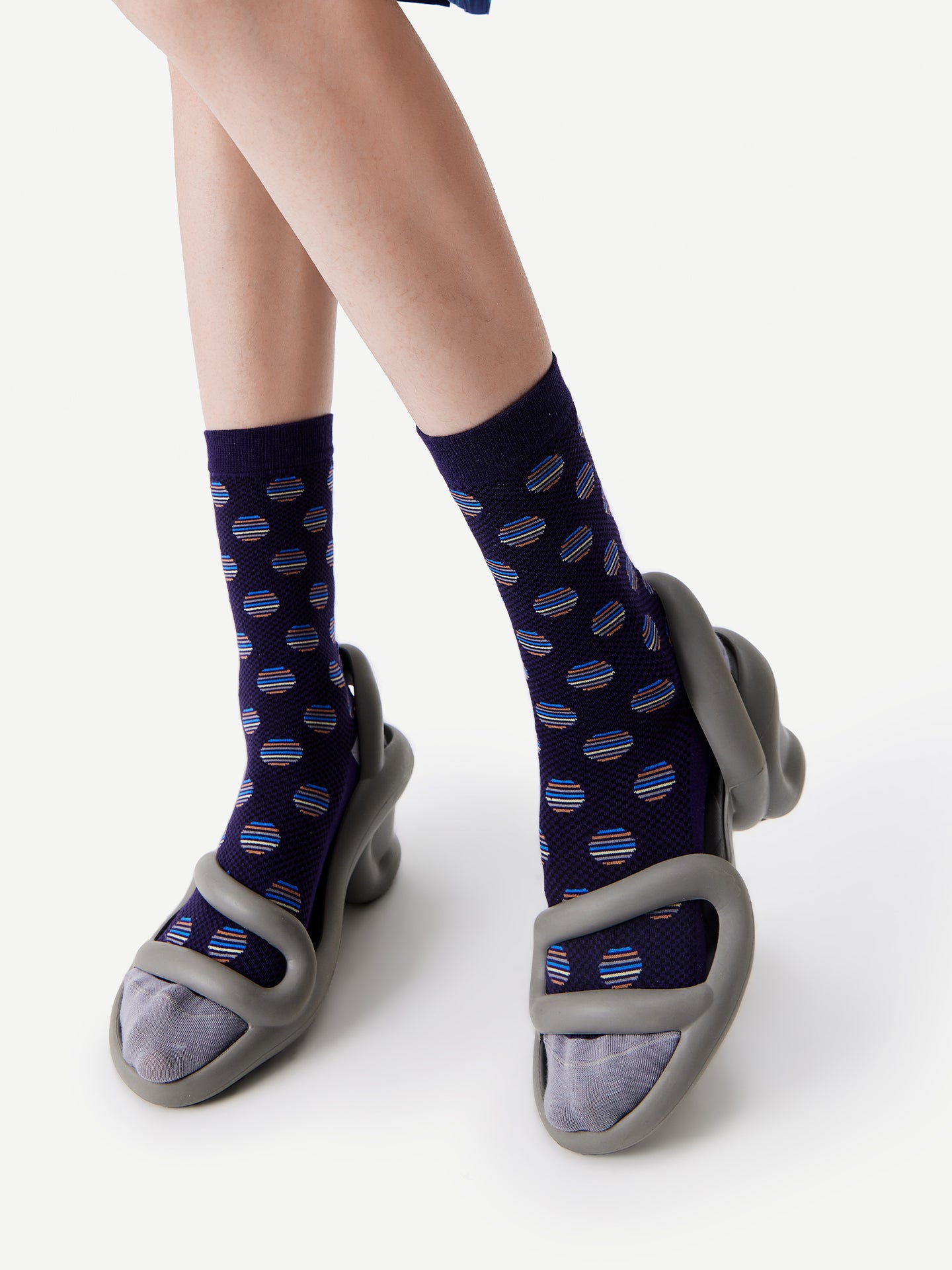 Mixed-Color Polka Dot Glossy Crew Sock