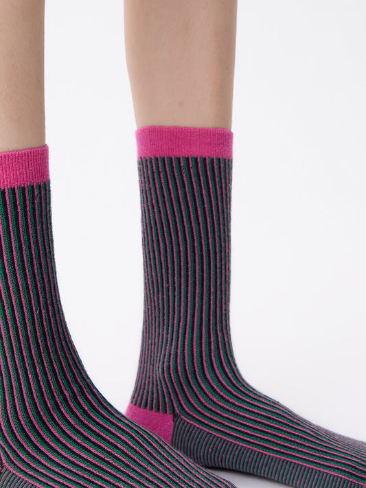 Color-Woven Striped Mid-Calf Socks