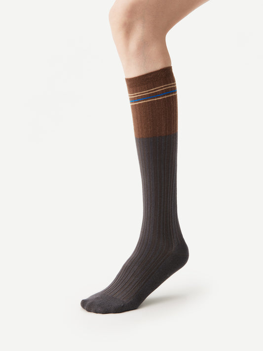 Bold Striped Trim Calf Sock