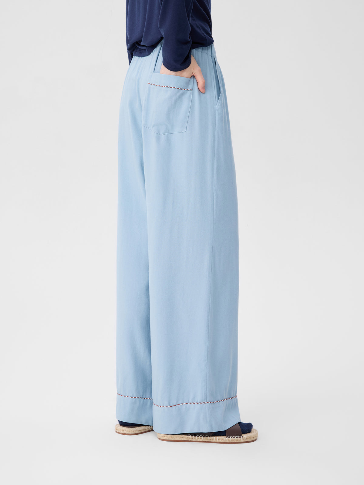 Solid-Color Twill-Striped Long-Sleeve Loungewear