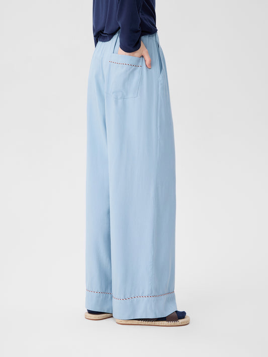 Solid-Color Twill-Striped Long-Sleeve Loungewear