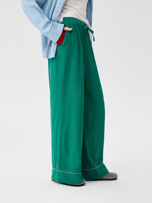 Solid-Color Twill-Striped Long-Sleeve Loungewear