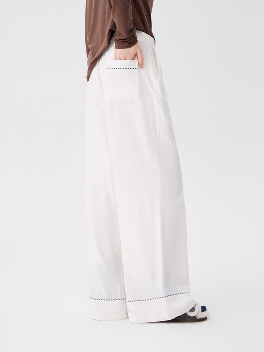 Solid-Color Twill-Striped Long-Sleeve Loungewear