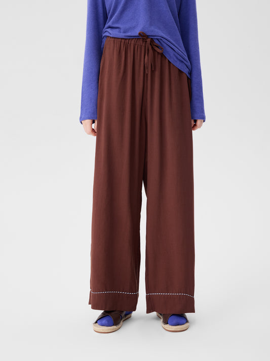 Solid-Color Twill-Striped Long-Sleeve Loungewear