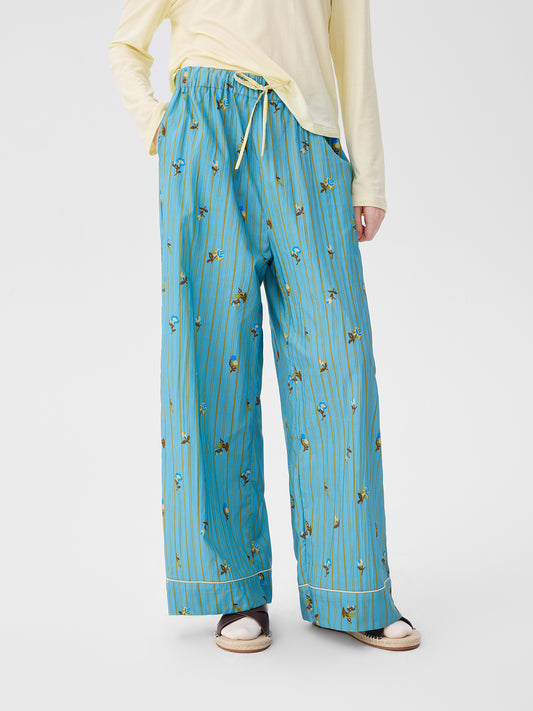Retro Embroidered Floral-Striped Long-Sleeve Loungewear