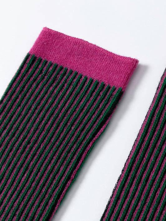 Color-Woven Striped Mid-Calf Socks