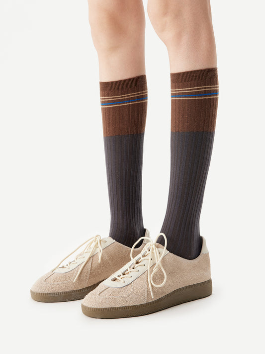 Bold Striped Trim Calf Sock