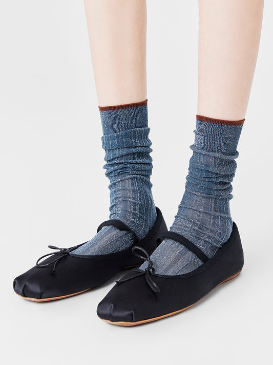 Shiny Ribbed Translucent Calf Sock