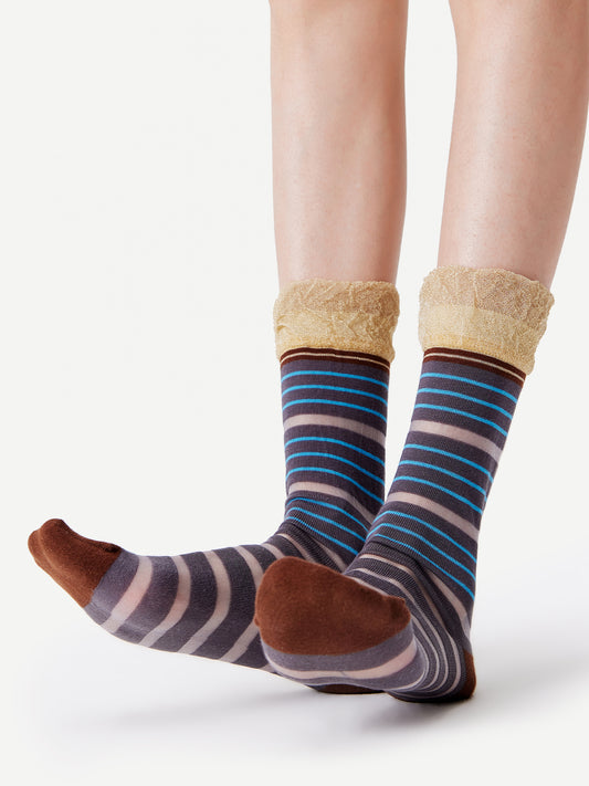Lurex Glossy Mixed-Color Ruffle Crew Sock