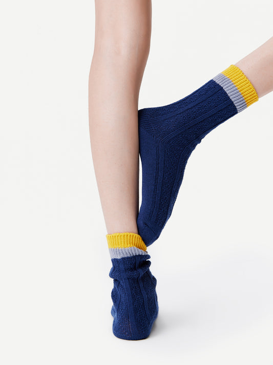Contrast Cuff Combed Cotton Crew Socks