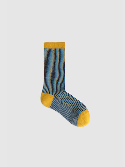 Color-Woven Striped Mid-Calf Socks