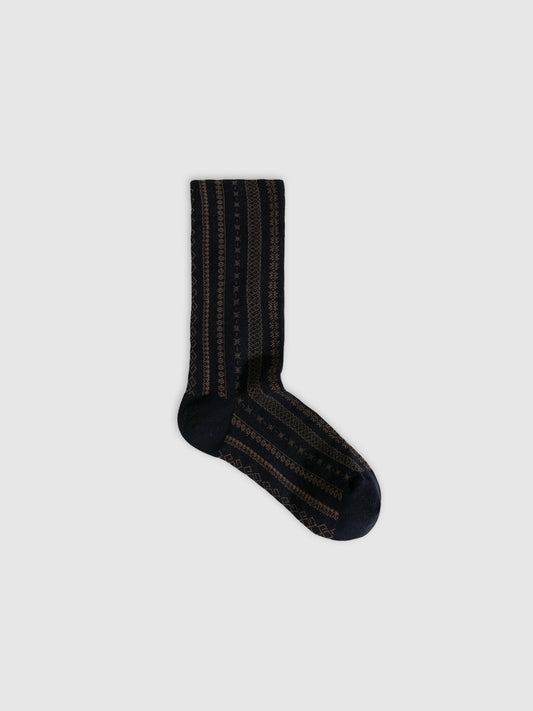 Brocade-Textured Double Cuff Crew Sock