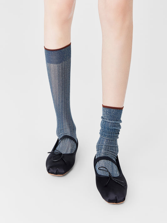 Shiny Ribbed Translucent Calf Sock