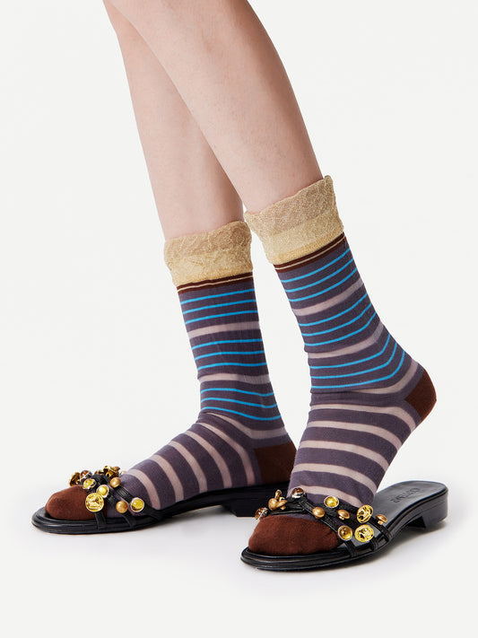 Lurex Glossy Mixed-Color Ruffle Crew Sock